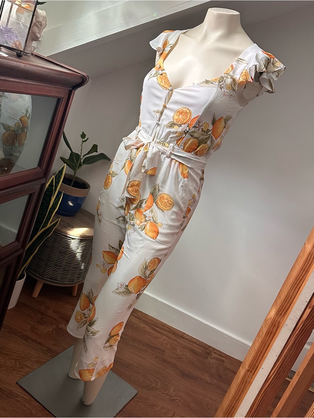 🍋 For Love and Lemons // White Lemon Print Button Up Jumpsuit